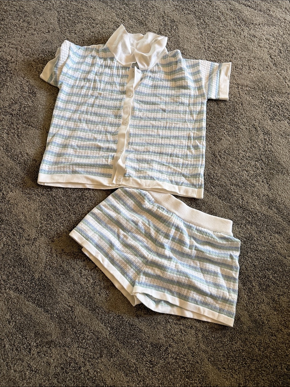 Striped Knit Short Set - Light Blue & White Women's Shorts and Top